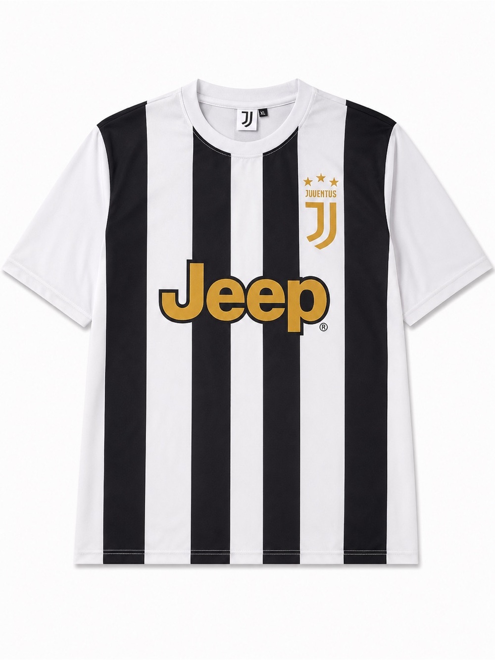 Jeep Men's Black and White Striped Jersey with Gold Logo Fits like LARGE